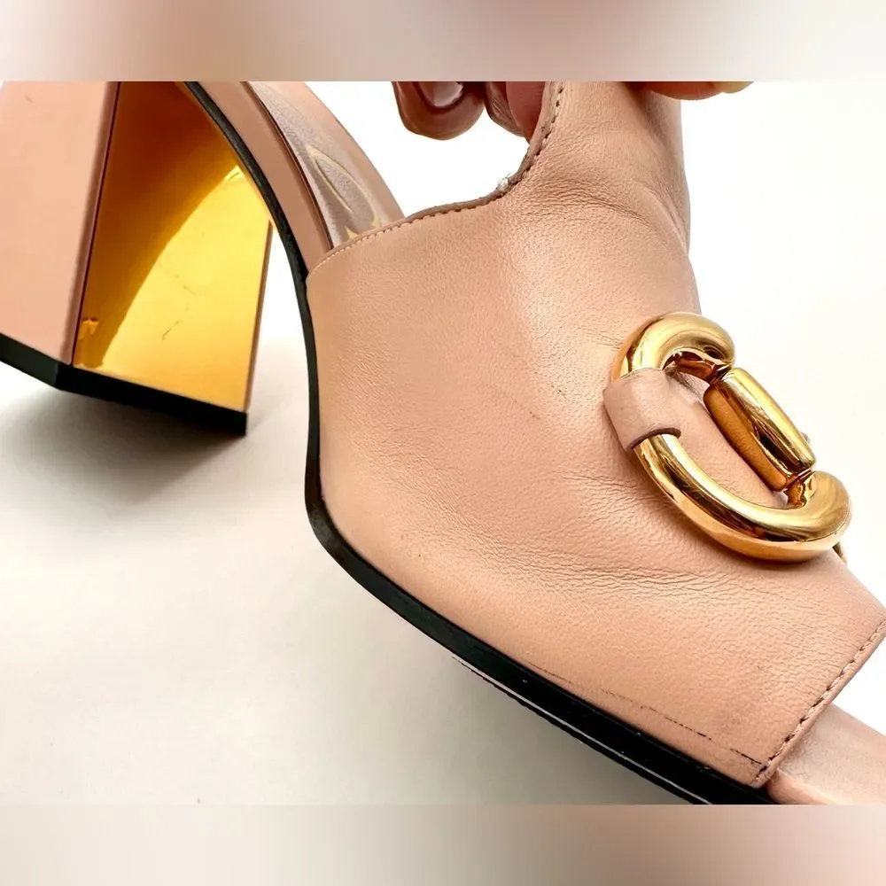 Gucci Baby Horsebit Block Heel Slide Mules Leather In Pink Rose EU 41 US 11 - Picture 11 of 13